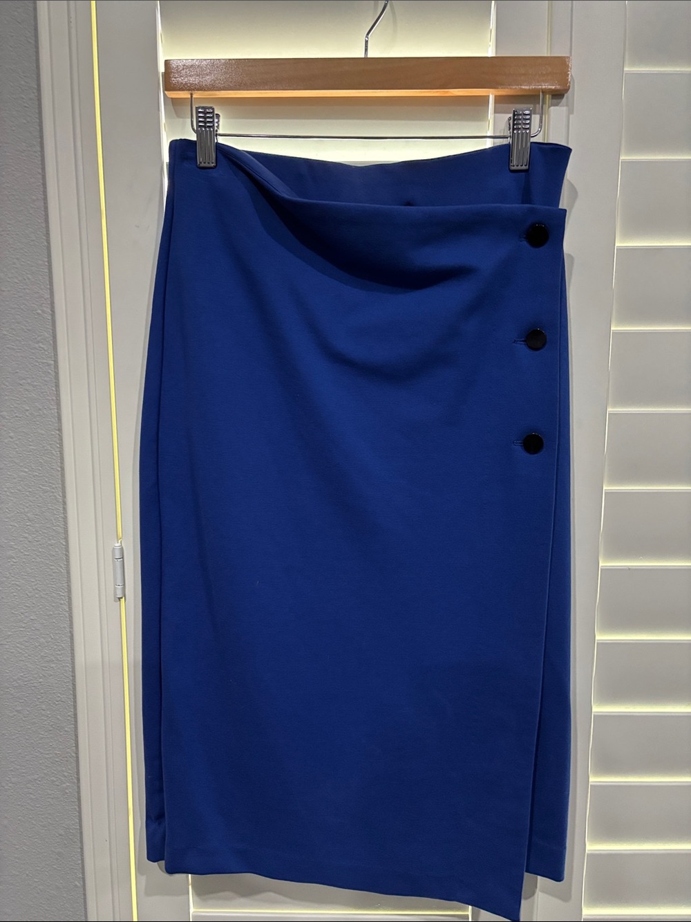 Rachel Zoe Cobalt Wrap-Style Midi Skirt with Side Buttons